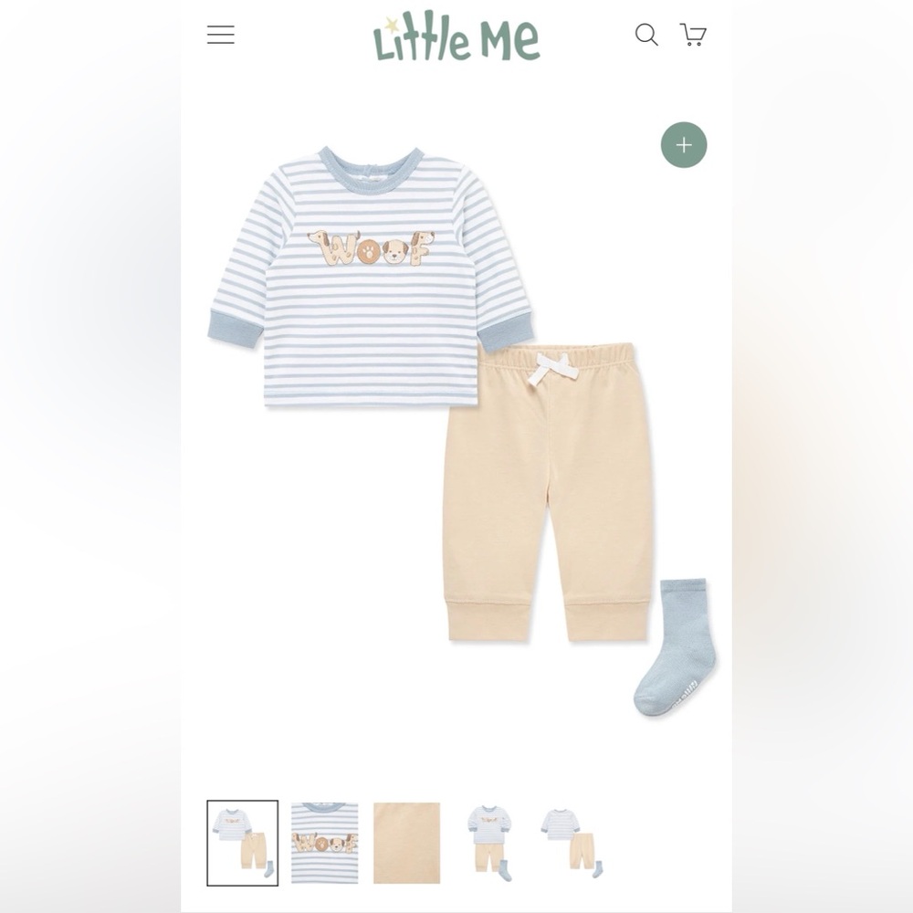NWT! Little Me Woof 3-Piece Jogger & Sock Set 6 months